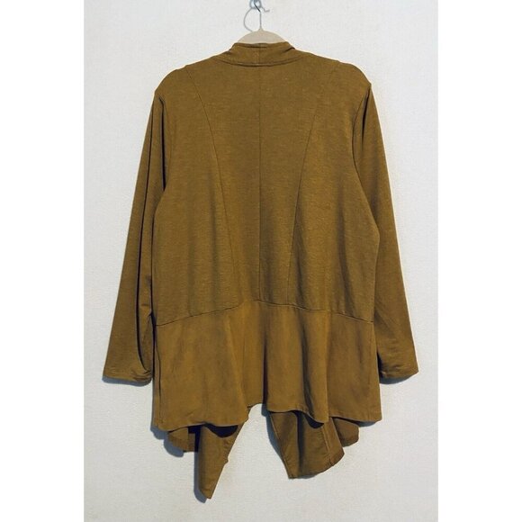 LOGO Lori Goldstein Cardigan Womens 1X Brown French Terry Faux Suede Pockets - Picture 3 of 7